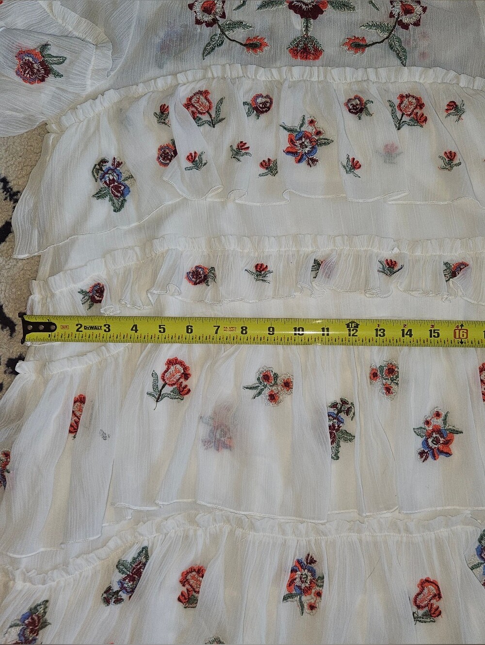 ZARA Boho Embroidered Floral Ruffle White Mini Dress - Picture 12 of 16